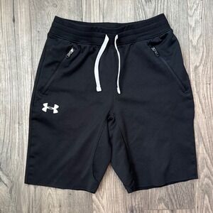 Under Armour Boys YMD JM M Black Athletic Shorts Zipper Pockets Drawstring